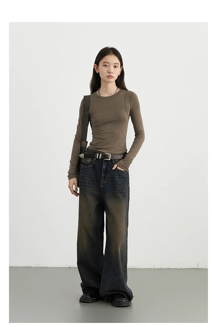 CHIC VEN Women T-Shirts Solid New Basic Heating Cashmere Round Neck Woman Tees Slim Fit Female Tops Spring Autumn 2024