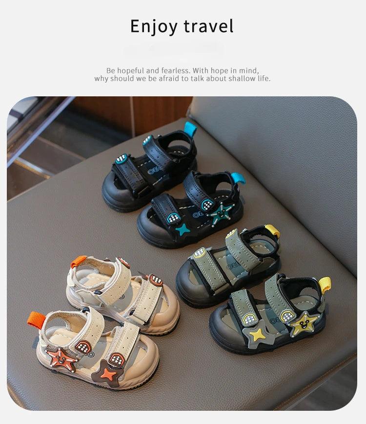 Children Summer Beach Sandals 2026 Super Cool Boys Artifical Leather Breathable Comfortable Flat Sandals Baby Soft Shoes H03272