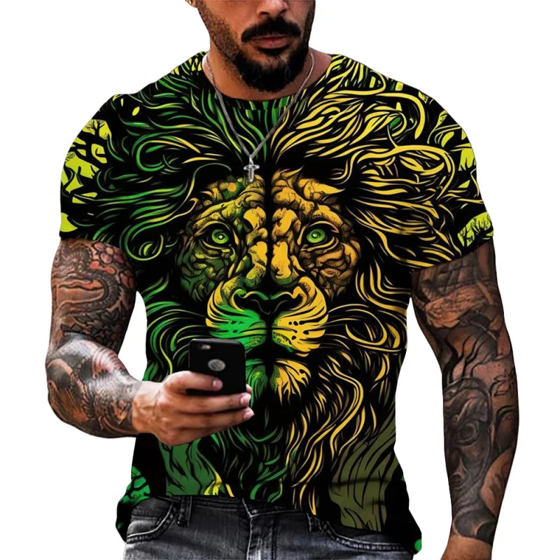 Fashion Lion Leopard Graphic T-Shirt For Men Cool Animals 3D Printed Tees Summer Round Neck Tops Oversized Short Sleeve T Shirts