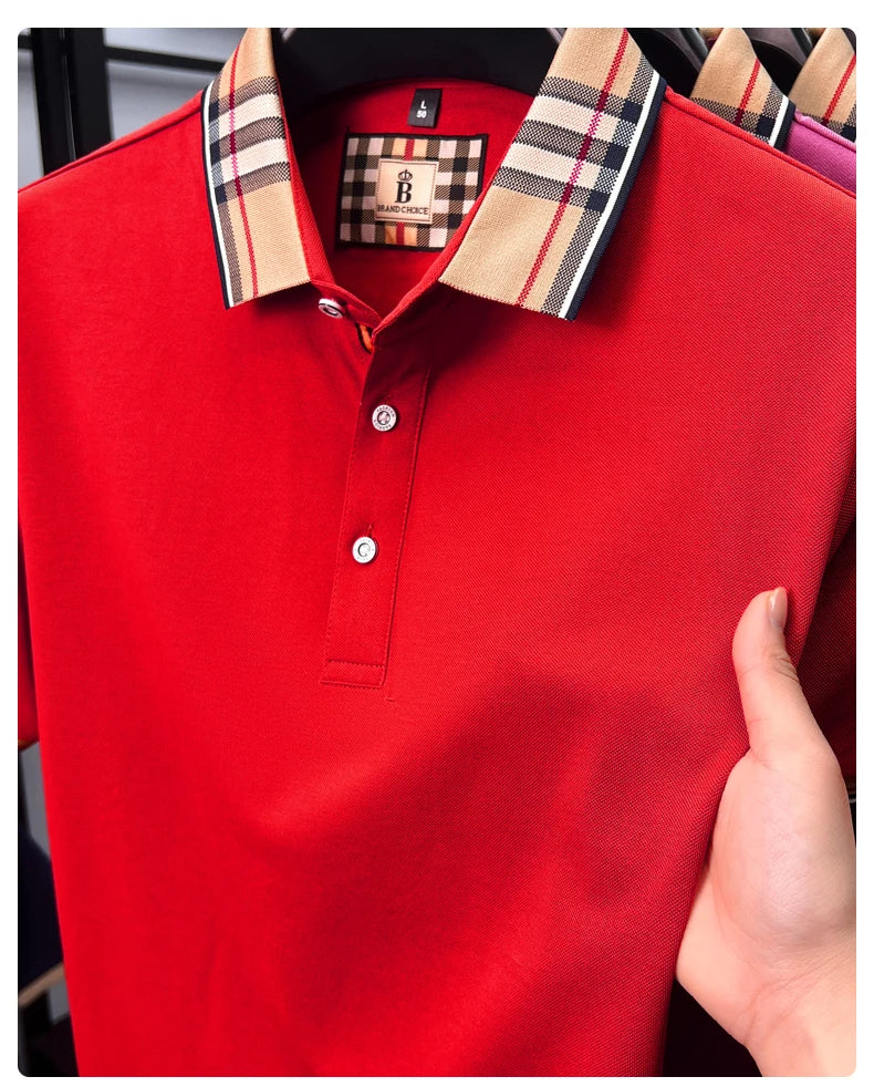 Luxury brand short sleeve polo shirt men fashion simple solid color summer new mercerized cotton breathable casual lapel T shirt