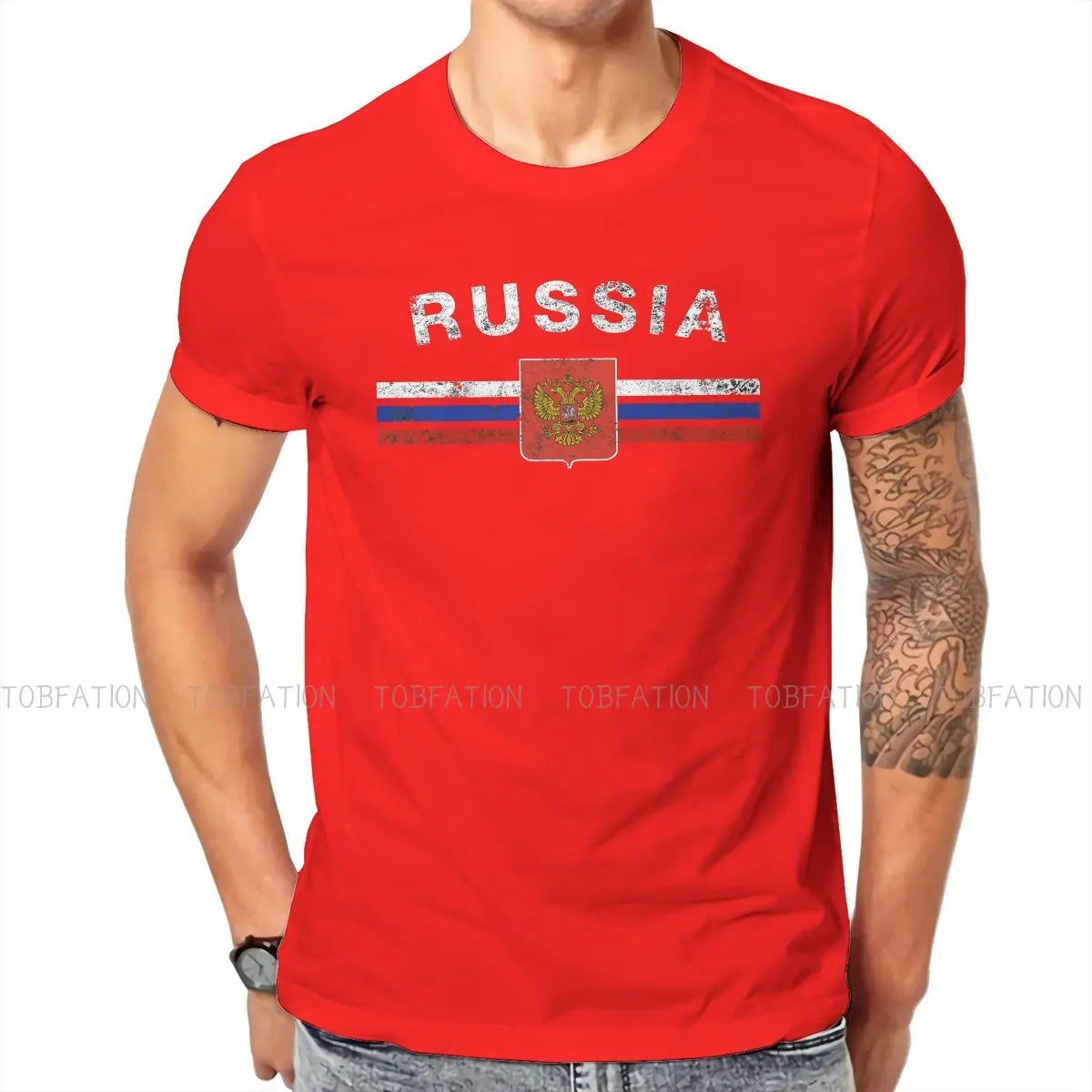 Russian Emblem Russia Flag T Shirt Classic Graphic High Quality Tshirt Loose Crewneck Short Sleeve