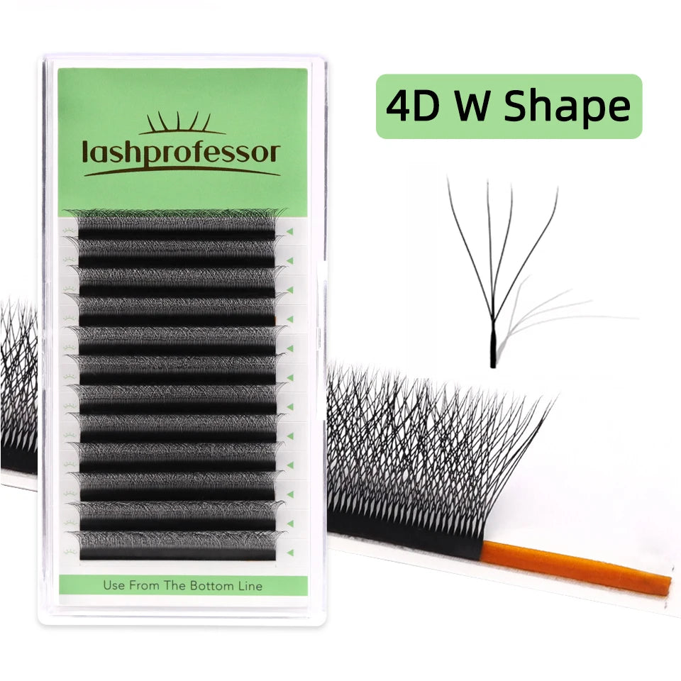 NEW Brown 4D W-Shaped Eyelashes Extension Premium Premade Volume Fan Eyelash Bloom Automatic Flowering Clover Makeup Fake Lashes