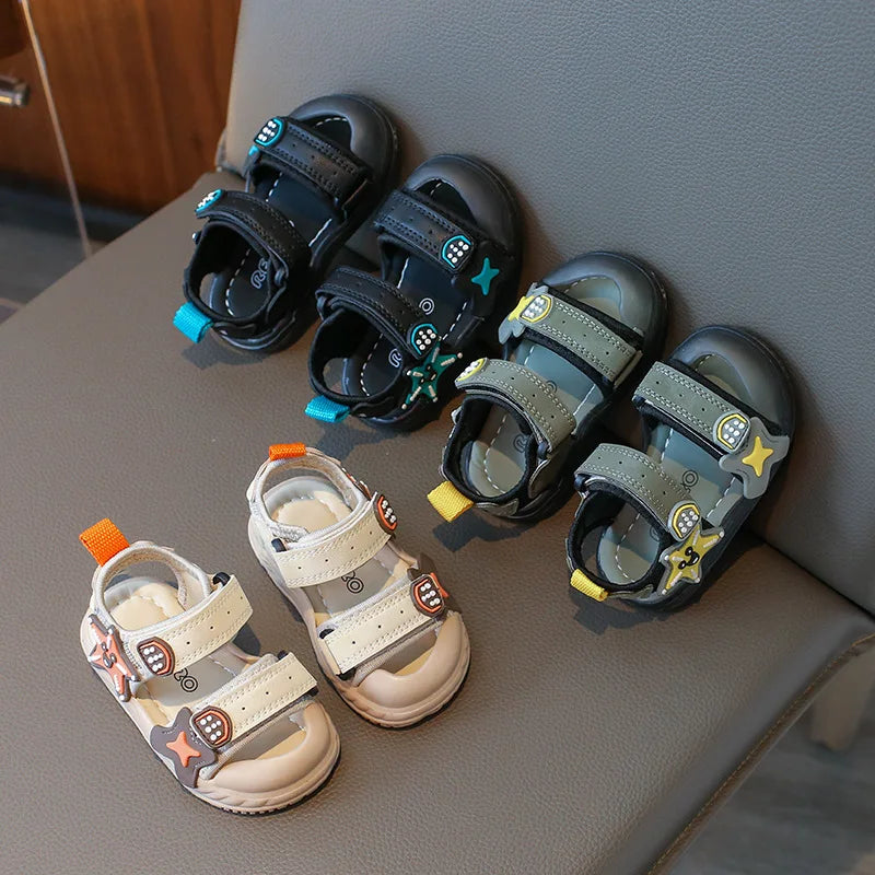 Children Summer Beach Sandals 2026 Super Cool Boys Artifical Leather Breathable Comfortable Flat Sandals Baby Soft Shoes H03272