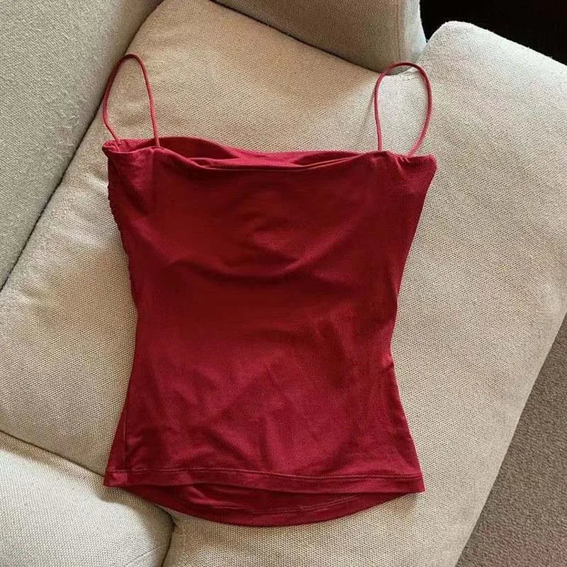 Summer Camisoles Tank Tops Women With Built In Bra  Strap Tanks Vest Sleeveless Tees Cropped Top Solid Color Casual Top