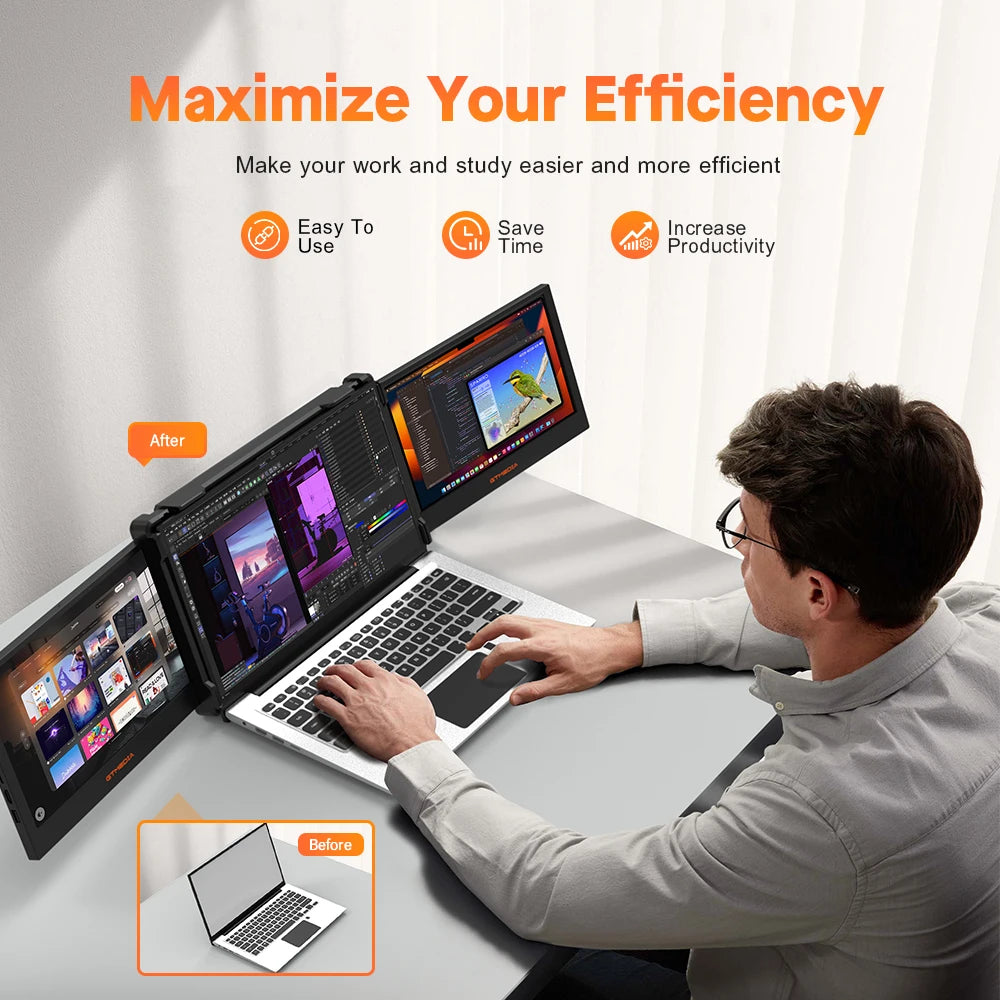 GTMEDIA MATE X 11.6 Inch Portable Monitor 1920*1080 IPS HD Triple Dual Extender Screen Full View Fold For 13.0-17.3 Inch Laptops