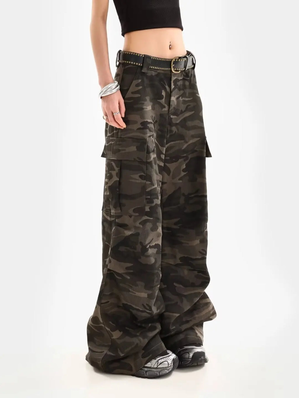 American Retro High Street Casual Overalls Camouflage Loose Wide Leg Pants For Women Y2k Hip-hop Cargo Grunge Baggy Trousers