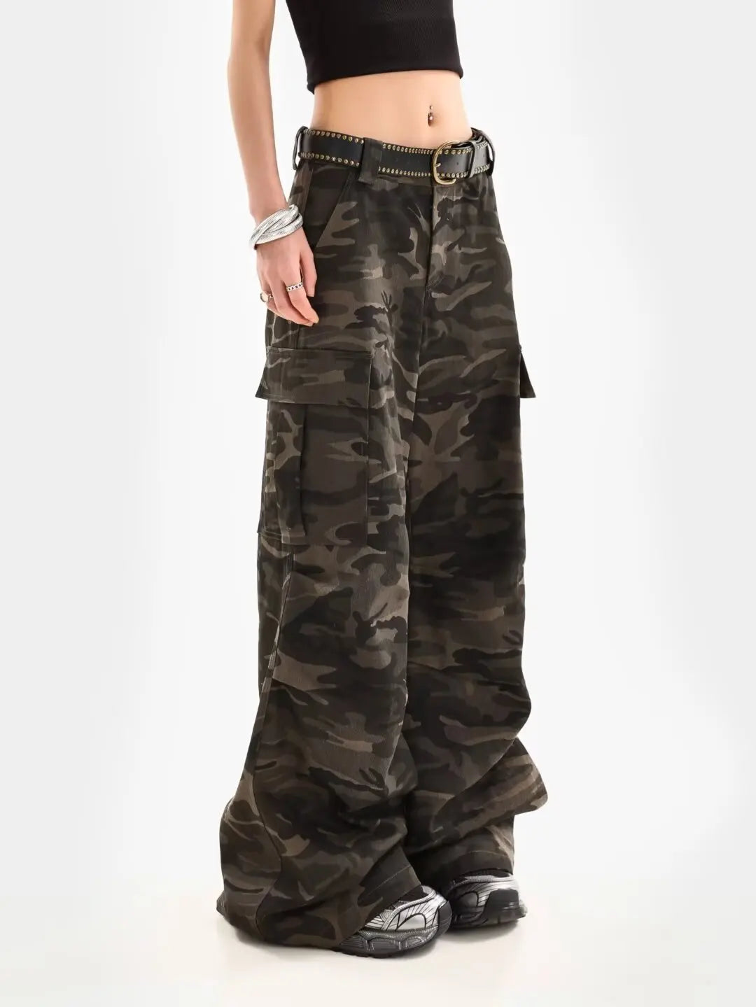 American Retro High Street Casual Overalls Camouflage Loose Wide Leg Pants For Women Y2k Hip-hop Cargo Grunge Baggy Trousers