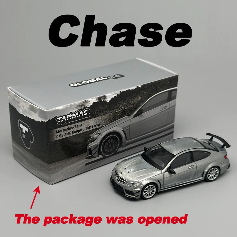 Tarmac Works 1:64 TW Mercedes-Benz C63 AMG Coupe Black Series Silver Metallic Chase alloy car model