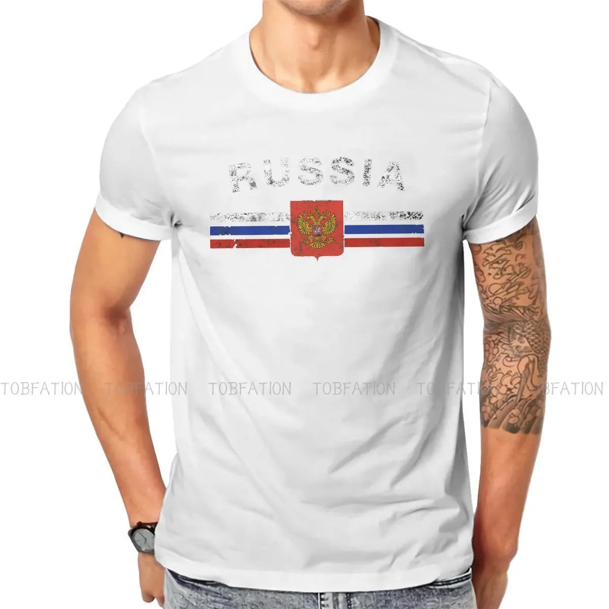 Russian Emblem Russia Flag T Shirt Classic Graphic High Quality Tshirt Loose Crewneck Short Sleeve