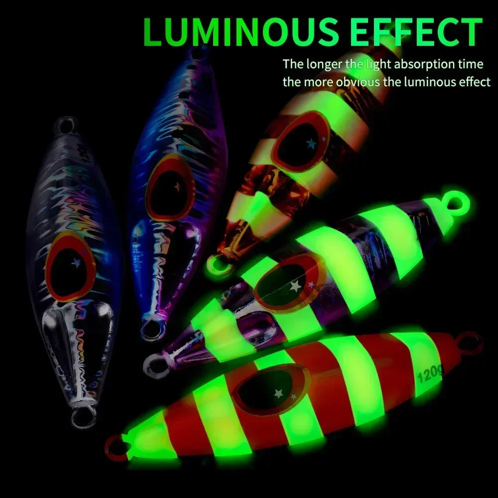 1pcs Glowing Metal Jig Fishing Lure Bionic Sea Bait With Realistic Action Durable Slow Pitch Jig For Nighttime Catches