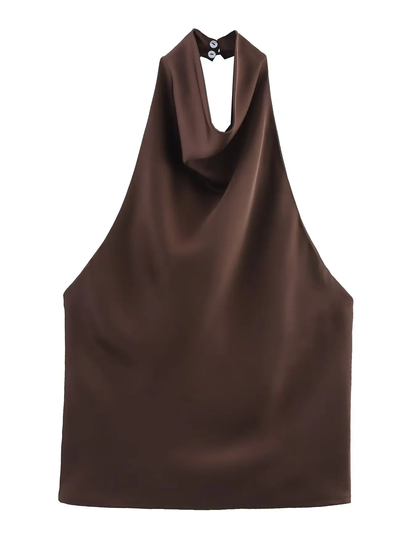 Zevity 2025 Women Chic Solid Color Sleeveless Soft Touch Halter Camis Tank Lady Backless Summer Beach Shirt Blouse Tops LS9365