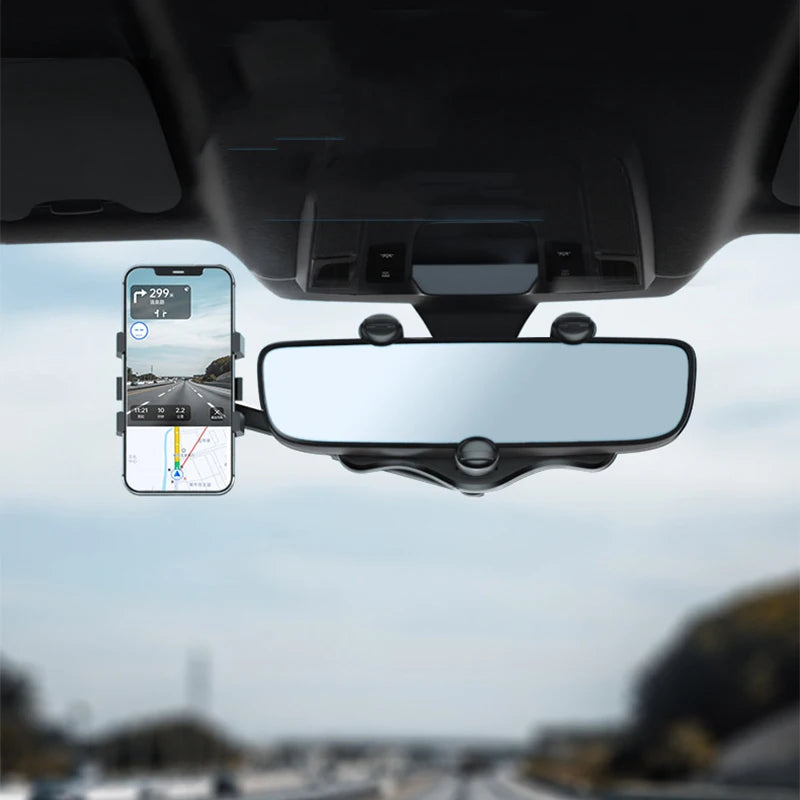 360° Car Rearview Mirror Phone Holder Mount Phone and GPS Holder Universal Rotating Adjustable Telescopic Phone Stand Support