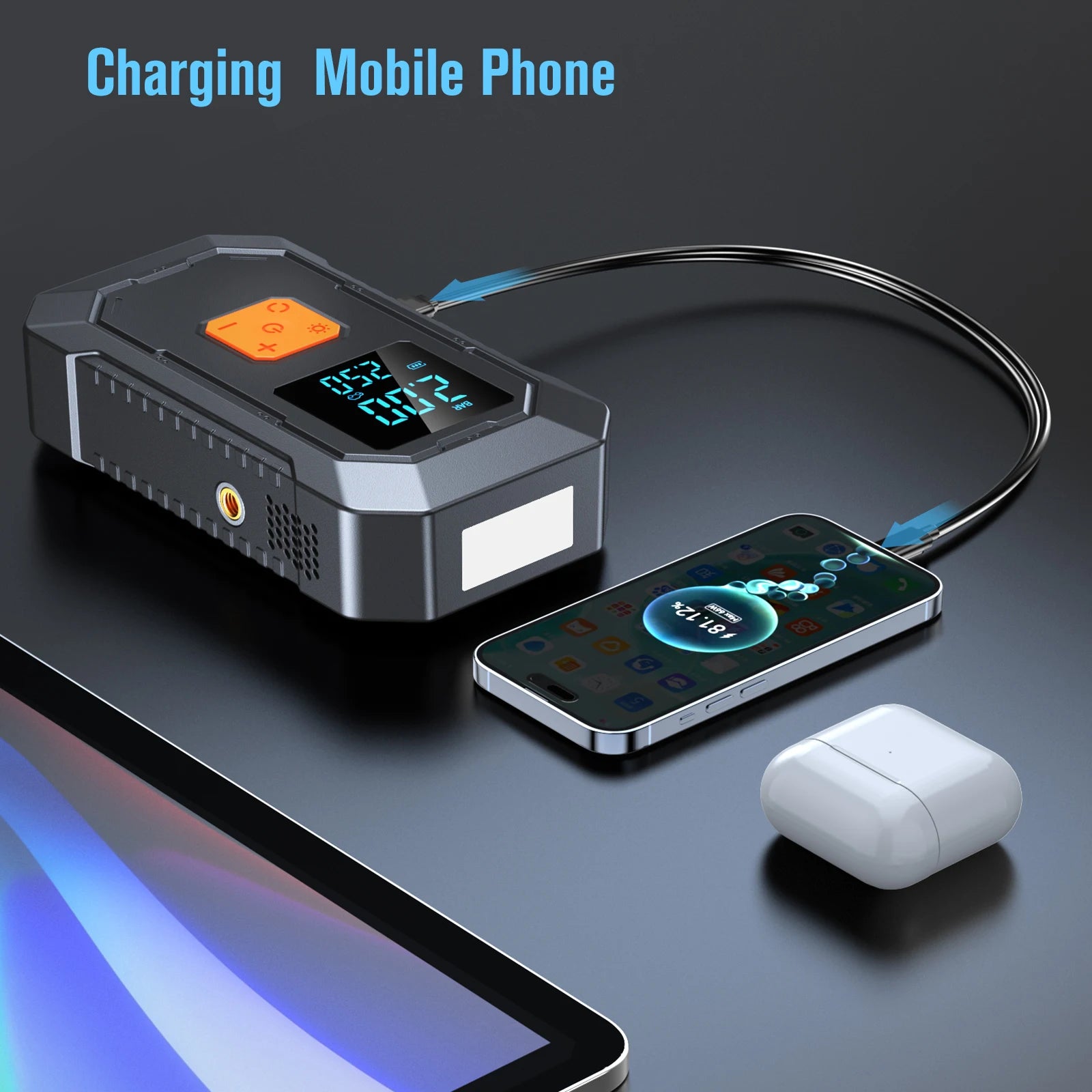LEIBOO Car Jump Starter Air Pump Power Bank Lighting Portable Air Compressor 4 In 1 Cars Battery Starters Auto Tyre Inflator