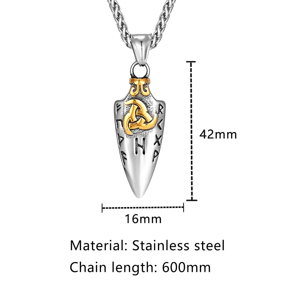 Norse Runes Odin's Spear Gungnir Necklace Men Gold Color Stainless Steel Arrowhead Pendant Valknut Talisman Male Vikings Jewelry