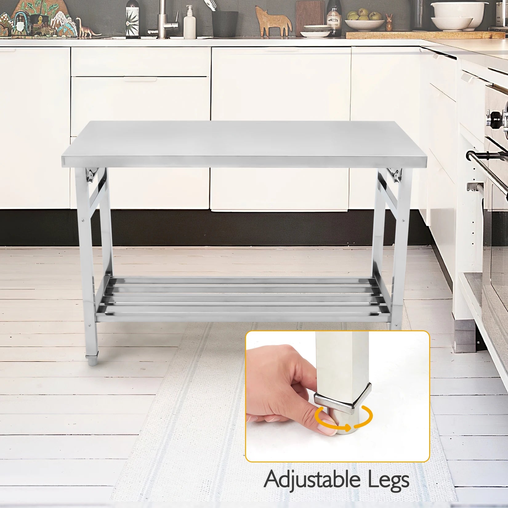 Stainless Steel Prep Table, Commercial Heavy Duty Stainless Steel Folding Work Table, Stainless Steel , Outdoor Cooking Table