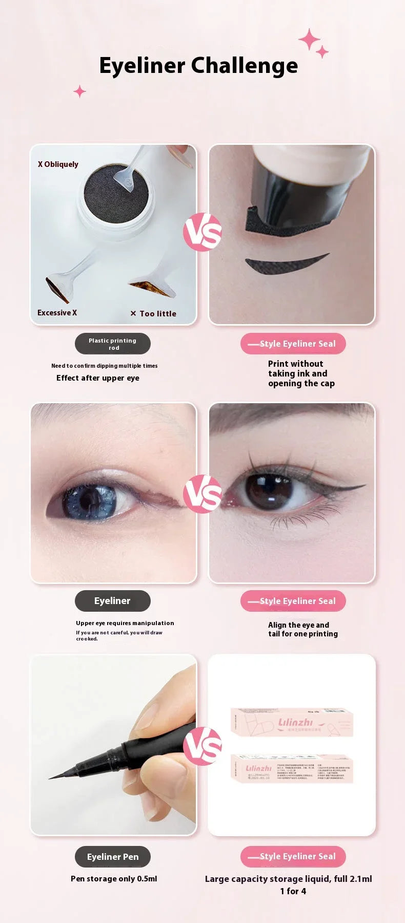 Dual-Head Rotatable Eyeliner Stamp Integrated Waterproof Long Wear Wing Stencil DIY Liquid Eye Liner Pen Fast Drying Makeup