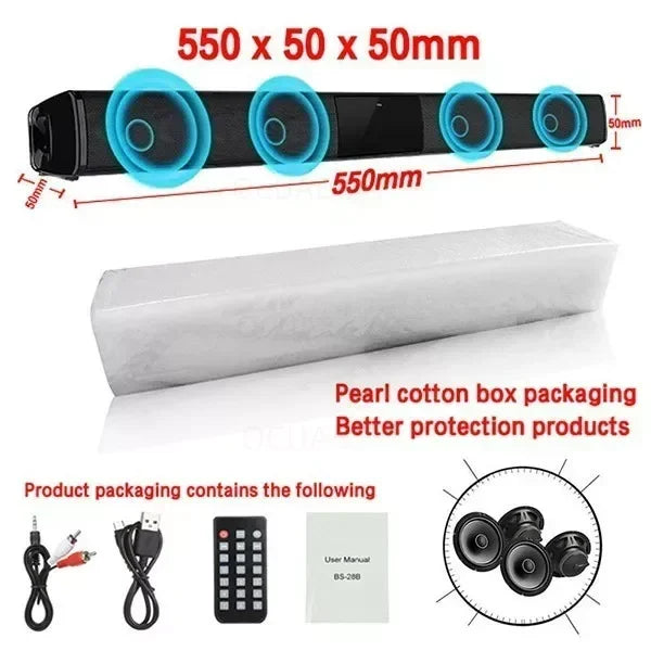 Portable Super Powerful Sound Bar Wireless Bluetooth Speaker Surround Stereo Home TV Sound Box Subwoofer FM Radio Caixa De Som