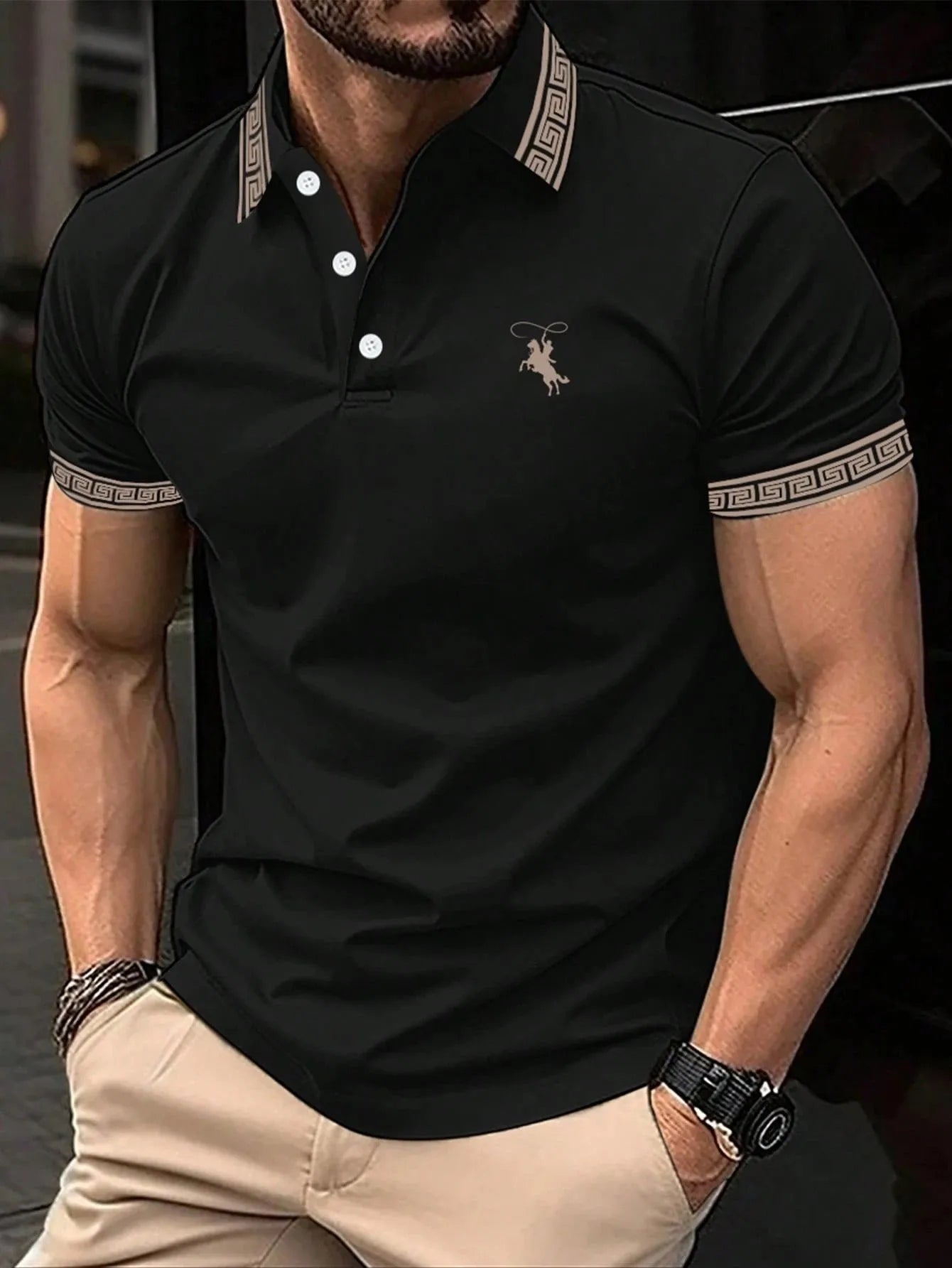 The new men's short-sleeved POLO shirt for summer 2025 features a casual fashionable and comfortable 3D striped pattern print