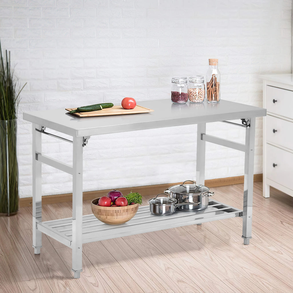Stainless Steel Prep Table, Commercial Heavy Duty Stainless Steel Folding Work Table, Stainless Steel , Outdoor Cooking Table