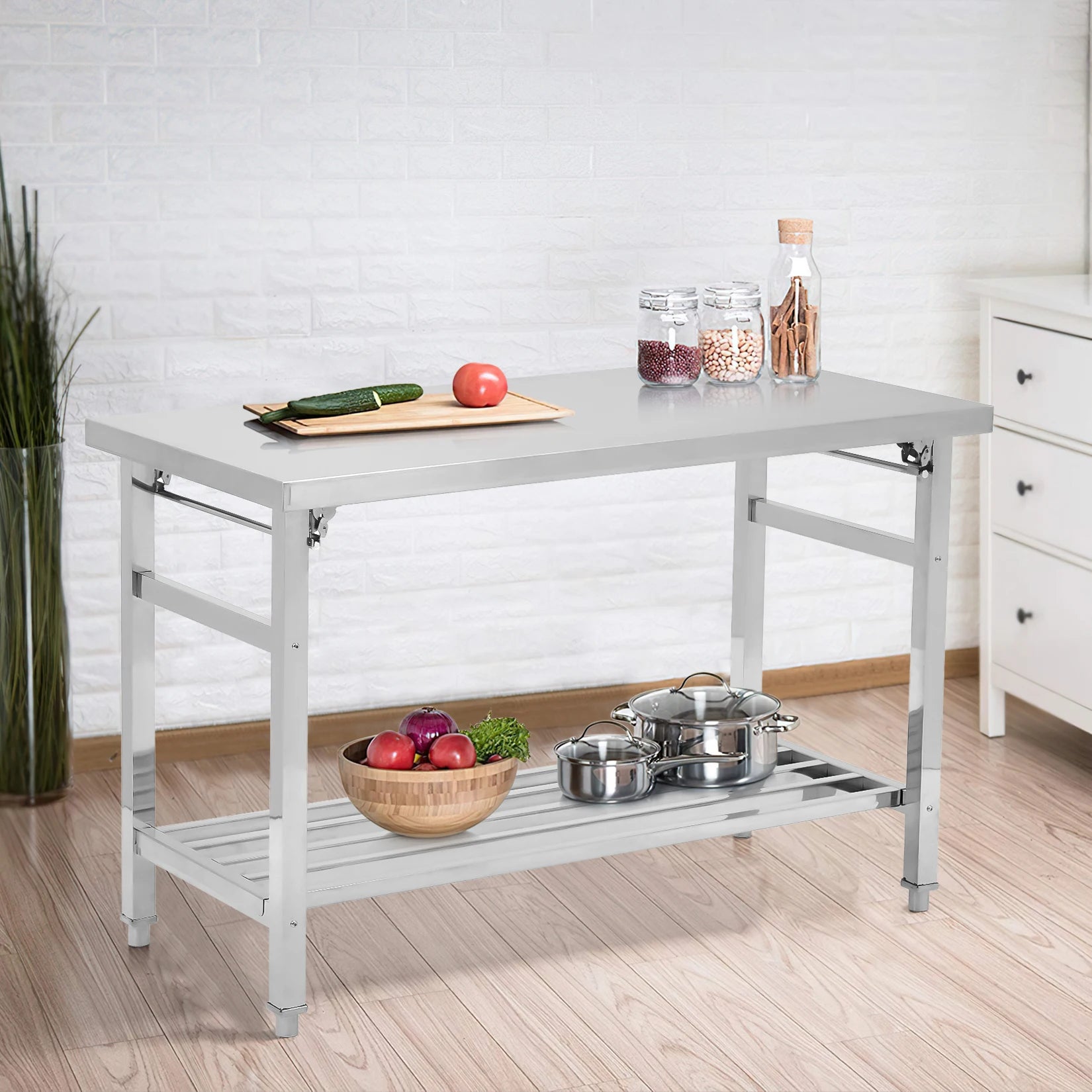Stainless Steel Prep Table, Commercial Heavy Duty Stainless Steel Folding Work Table, Stainless Steel , Outdoor Cooking Table