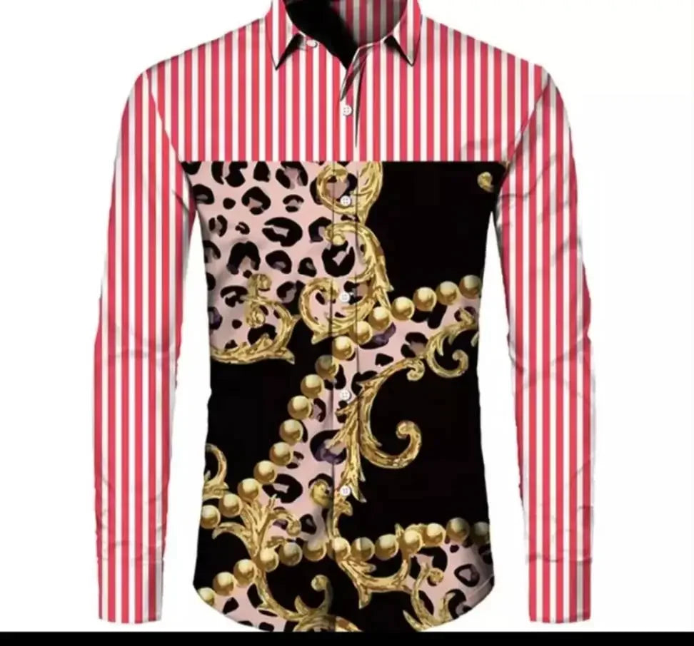 Newest Autumn Shirts For Men 3D Baroque Long Sleeve Luxury Social Shirt V-neck Oversized Tops Tees Shirt Homme Autumn Clothin