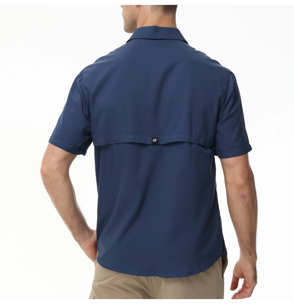 Summer Men's UPF 50+ Fishing Shirts, Lightweight Breathable Short Sleeve Cargo Shirt, Button Down Tactical Shirts Workout