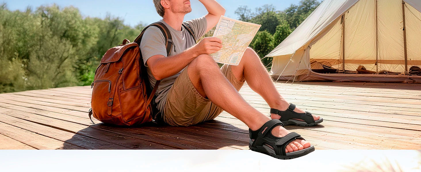 FitVille Mens Sandal Wide Toe Box Walking Athletic Sandals For Men With Arch Support Cushion Slip-Resistant Beach Sandals