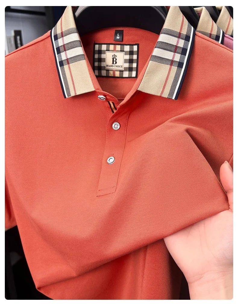 Luxury brand short sleeve polo shirt men fashion simple solid color summer new mercerized cotton breathable casual lapel T shirt