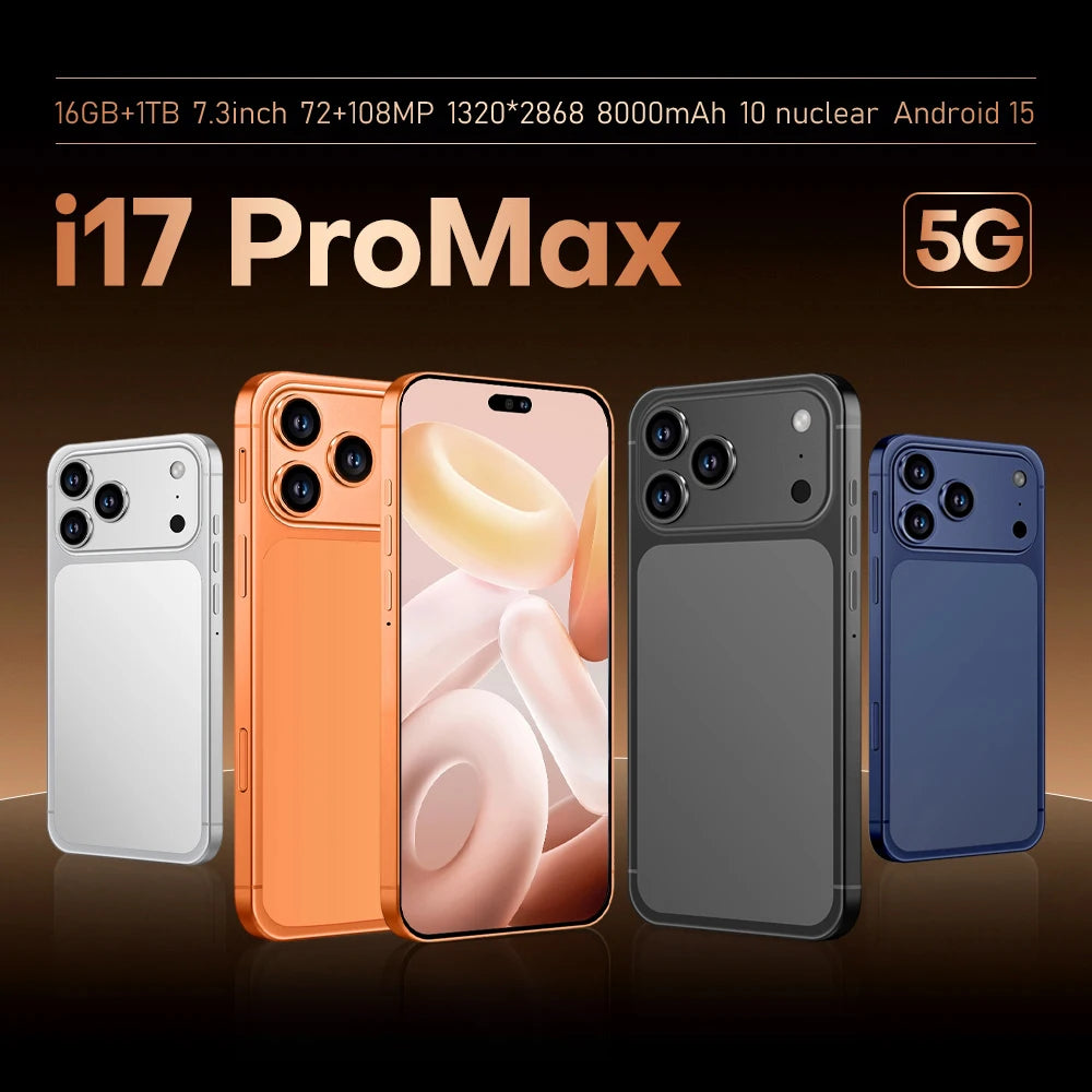 2025 New Hot I17 Pro Max Original Smart 5G Dual SIM Dual Standby 22GB 2TB Android 15 System 108MP Camera Global Version 8000mAh
