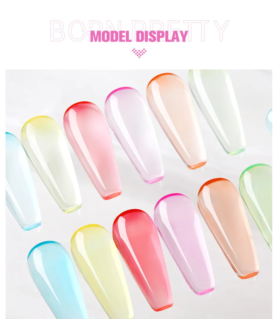 BORN PRETTY 10ml Translucent Jelly Nude Gel Nail Polish Colorful  Varnish Semi Permanent UV LED Nail Art  Manicure Gel