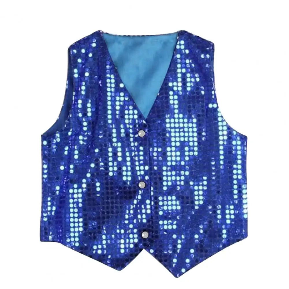 Children Shining Sequins Vest Boys Girls Christmas Stage Performance Costumes Kids Hip-hop Jazz Stage Dance Vest Waistcoat