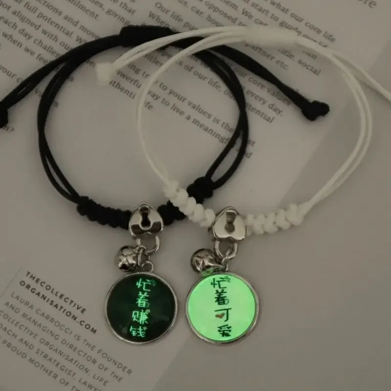 Fashion Luminous Beads Star Couple Bracelet for Women Men Charm Cat Flower Heart Key Lock Cross Matching Friend Bracelet Jewelry