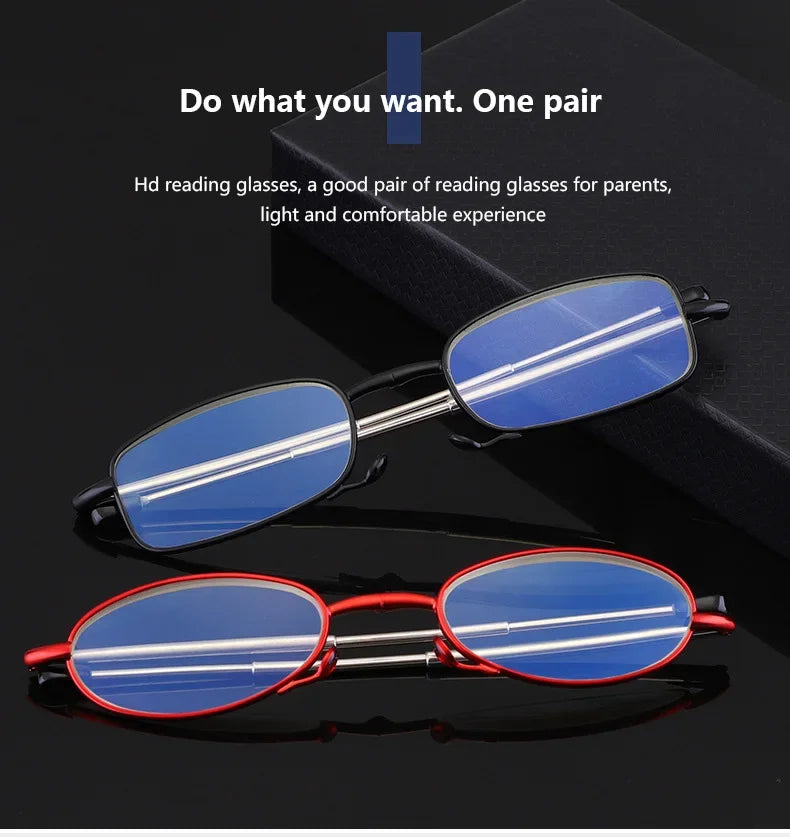 Titanium Alloy Folding Reading Glasses Foldable Presbyopia Men Women Ultra light Eyewear With Case Anti Blue Light 1.0 1.5 2.0