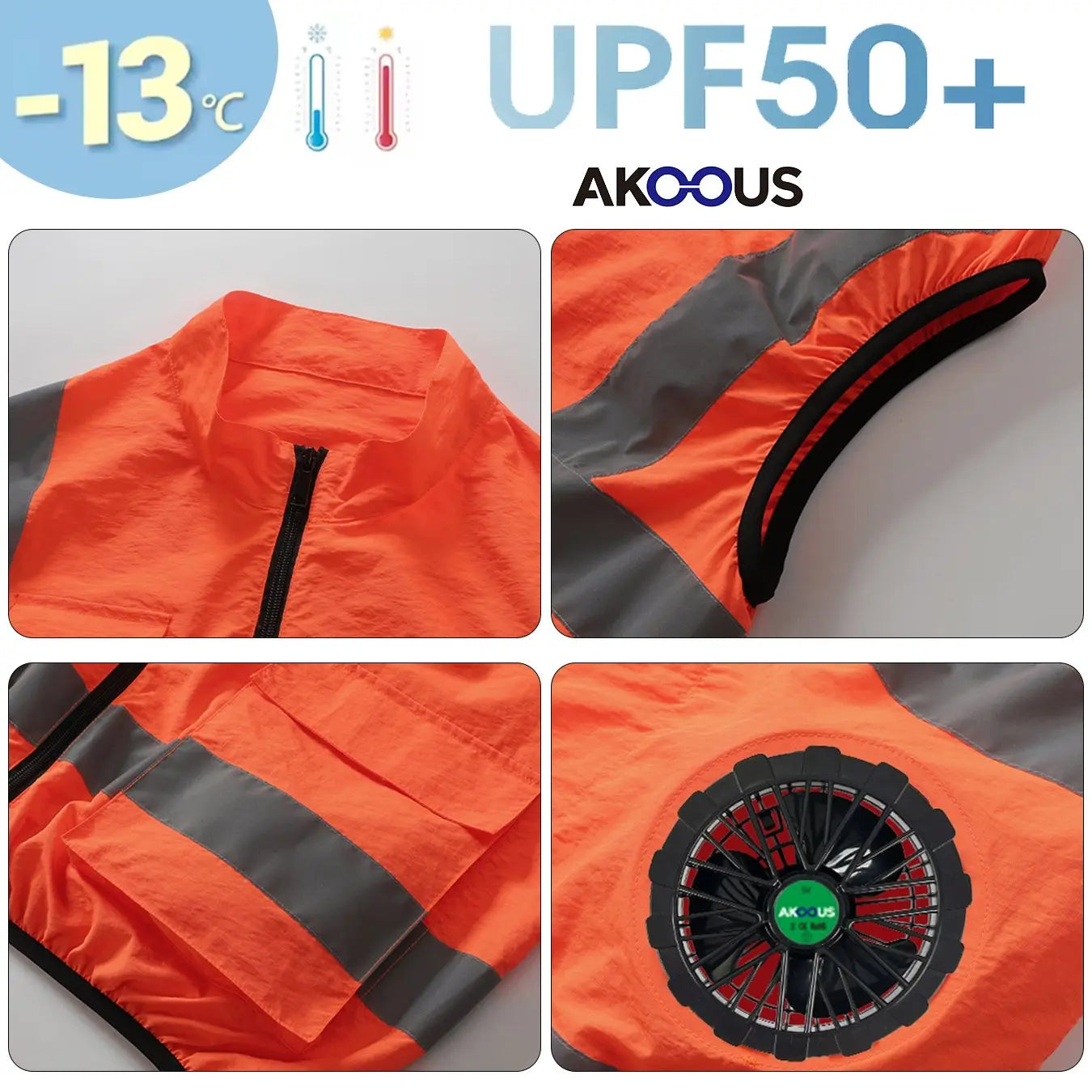 AKOOUS 6500 RPM 12V/5V USB 3-Fans Cooling Vest Air Conditioned Clothes Men Women Outdoor Work Fishing Body Cooling Jacket
