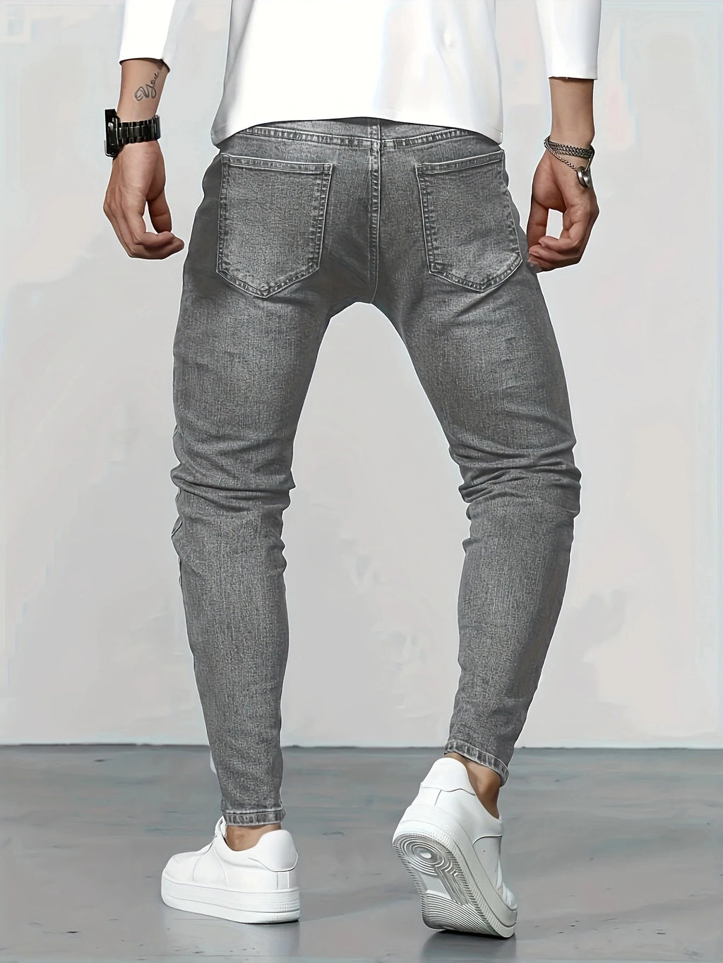 Men's Distressed Grey Jeans | Street Style Slim - Fit Ripped Denim Pants | Trendy Casual Trousers for Daily & Hip - Hop Looks
