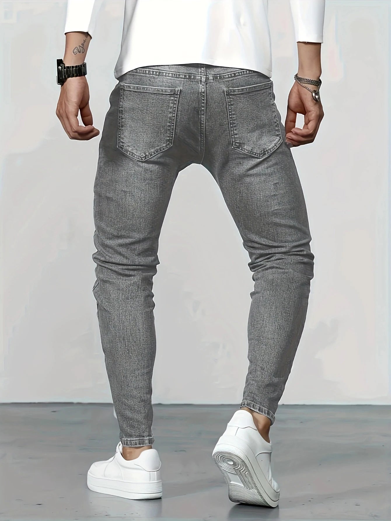 Men's Distressed Grey Jeans | Street Style Slim - Fit Ripped Denim Pants | Trendy Casual Trousers for Daily & Hip - Hop Looks