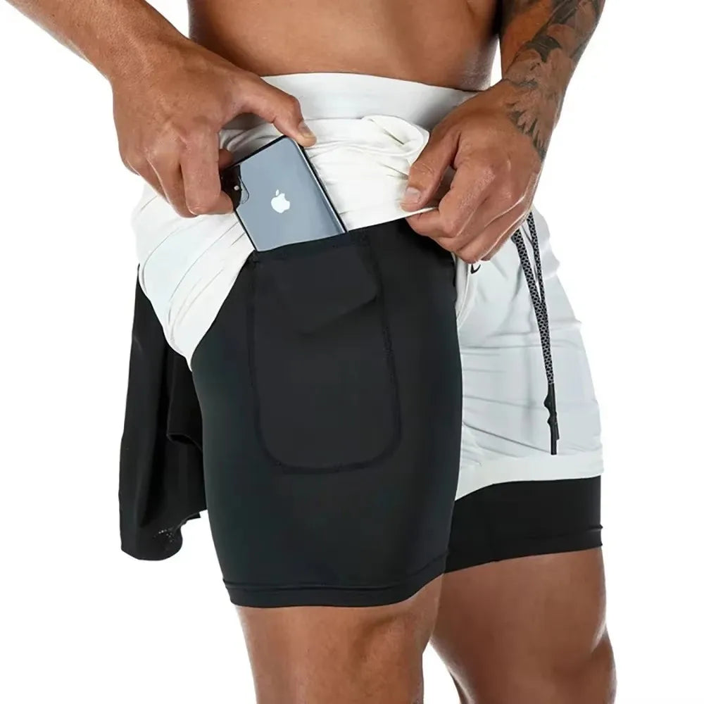Men'S Compression Shorts Summer Gym Fitness Running Training Sports Shorts Two-In-One Mesh Breathable Quick-Drying Shorts