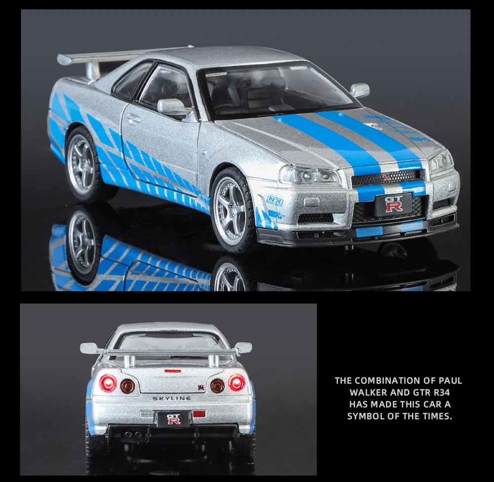 1:32 Nissan GTR R34 Skyline Street Car Version Supercar Diecast Model Car Alloy Metal Car Accessories Ornament Automobile Gifts