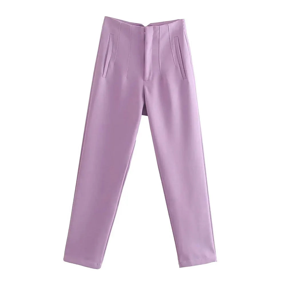 DUOPERI Women Fashion Solid Basic High Waist Trousers Chic Female Office Lady Casual Business Workwear Long Pant
