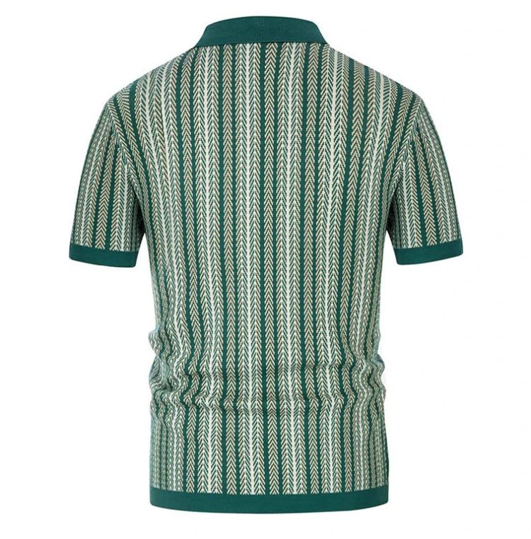 High End Jacquard Striped Polo Shirts For Men Short Sleeve Elastic Summer Quality Viscose Knitted Smart Casual Camisas De Hombre