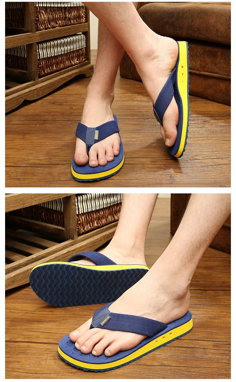 High quality Big Size Hot Sale Flip Flops Men Summer Beach Slippers Men Fashion Brand Breathable Casual Men Slippers Black Blue