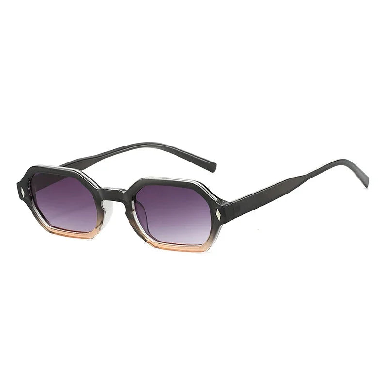 JNPCXI New Retro Small Polygon Rectangle Sunglasses Women Shades UV400 Fashion Blue Gradient Lens Men Retro Rivets Frame