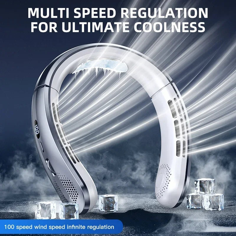 2026 New 8000mAh Portable Hanging Neck Fan Bladeless Neckband Fan Digital Display Power Air Cooler USB Rechargeable Electric Fan