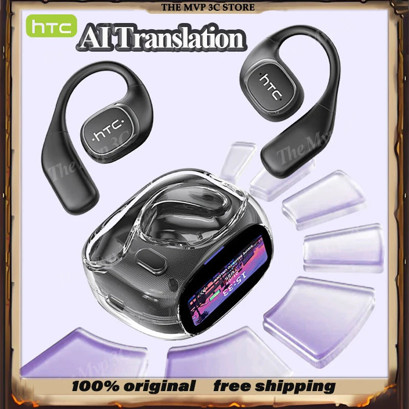 HTC AI Translation Earphones Microsoft Model High Definition Screen 48H long Battery Endurance Wireless Bluetooth Office Gift