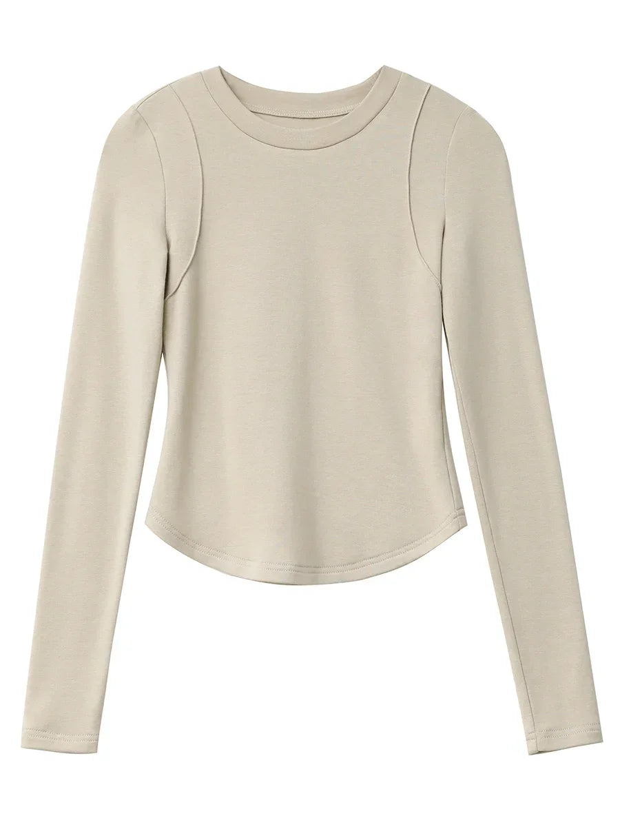 CHIC VEN Women T-Shirts Solid New Basic Heating Cashmere Round Neck Woman Tees Slim Fit Female Tops Spring Autumn 2024