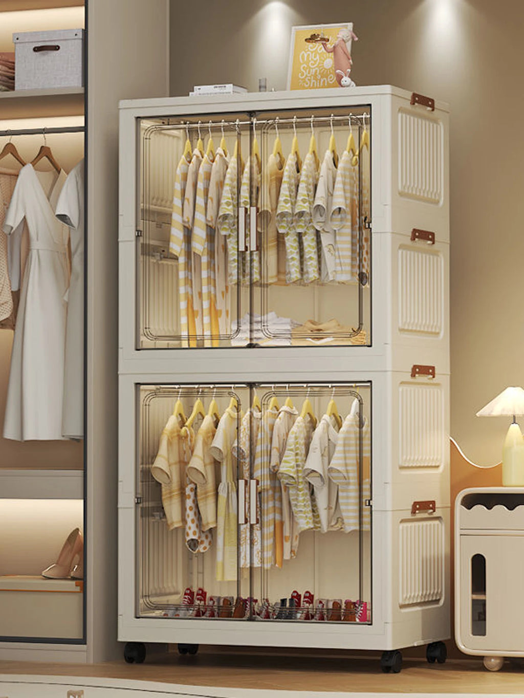 Multi-Functional Folding Storage Cabinet with Doors White/Black/Gray for Home Office Kitchen Bathroom Organizer