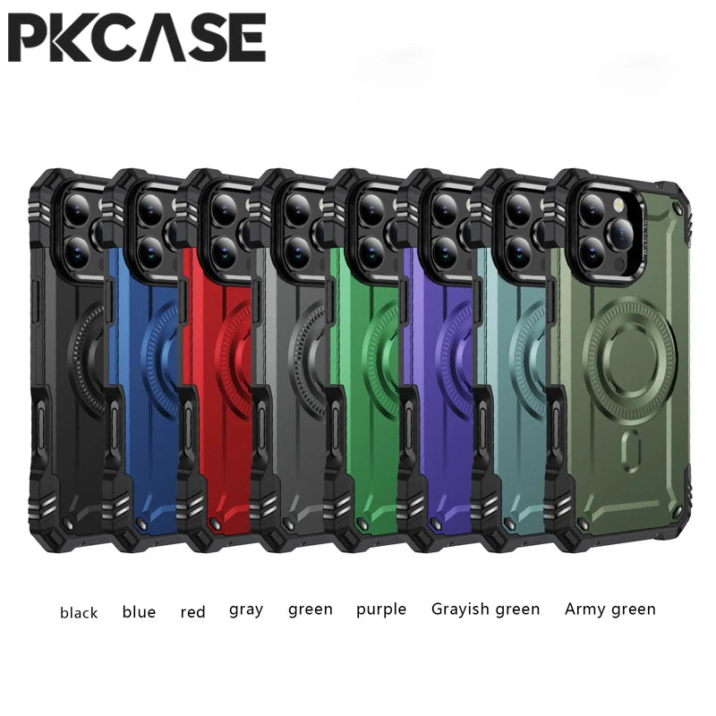 PKCASE Military Shockproof Bracket Case For iPhone 17 Air 16 15 14 Plus Pro Max For Magsafe Magnetic Armor Cover