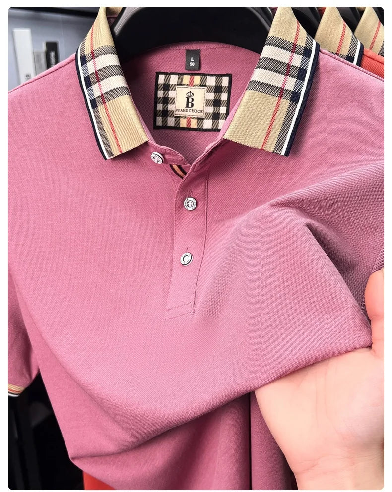 Luxury brand short sleeve polo shirt men fashion simple solid color summer new mercerized cotton breathable casual lapel T shirt