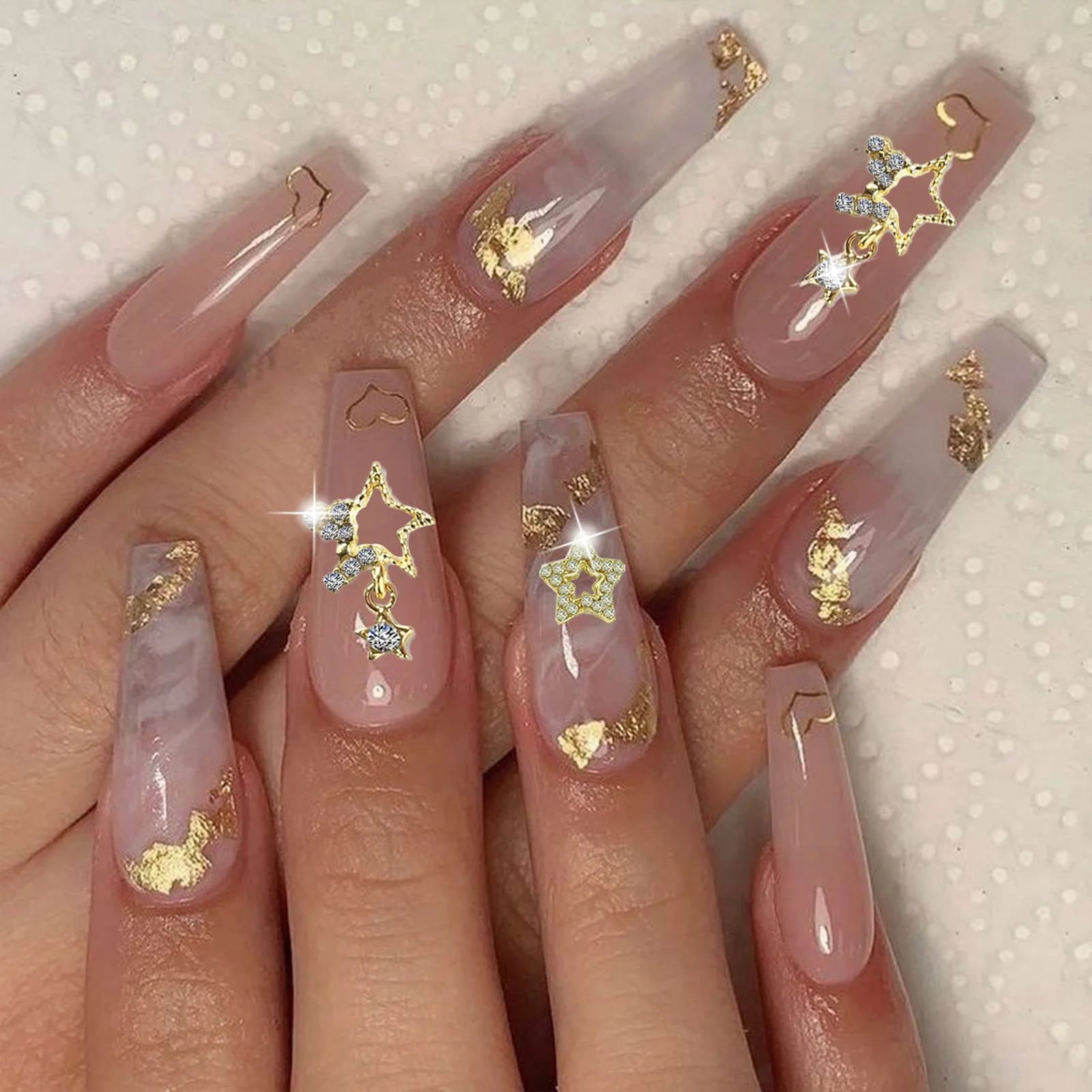 10/20PCs Silver Star Nail Charms With Rhinestones Shiny 3D Alloy Heart Nail Jewelry Y2K Charms For Acrylic Nails Decoration