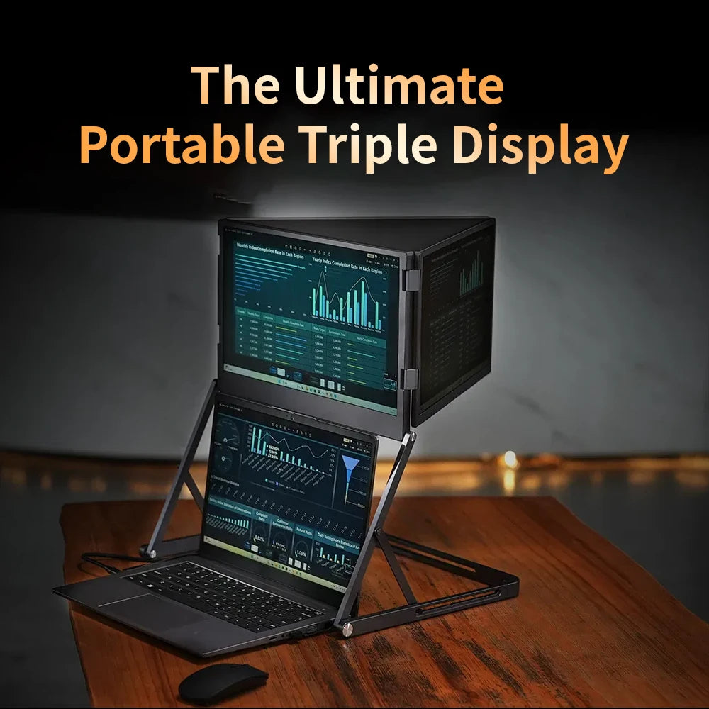 Sibolan 14" Three Screen Foldable External Display 60Hz 1200P 100%sRGB Portable Monitor For Laptop, Windows & MacOS